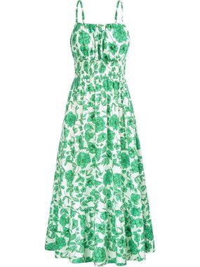 Women's Dress Casual  Green Floral Square Neck Backless Classic Summer Vacation